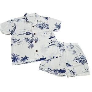 Palmwave Hawaii Little Boys Hawaiian Outfit Set White Blue Islands Tropical 6‎